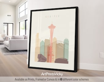 Seattle Print, Poster wall art, travel gifts, office decor | ArtPrintsVicky