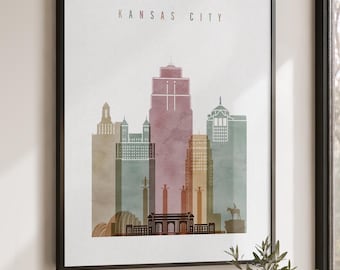 Kansas City Wall Art Print, Skyline Poster, Cityscape Travel Decor