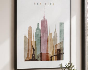 Affiche murale de New York, poster de la ville de Manhattan, illustration de la skyline de Manhattan
