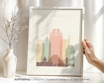 Sacramento print, Skyline poster wall art, Travel gifts, Personalised print  | ArtPrintsVicky