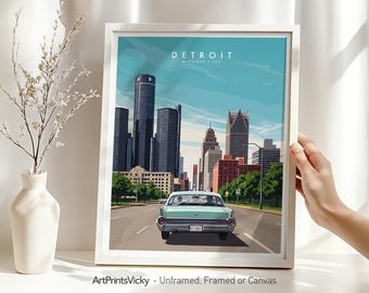 Detroit Wall Art Print | Travel Poster Vintage Style | Modern Home Decor | Wall Hanging city prints | ArtPrintsVicky