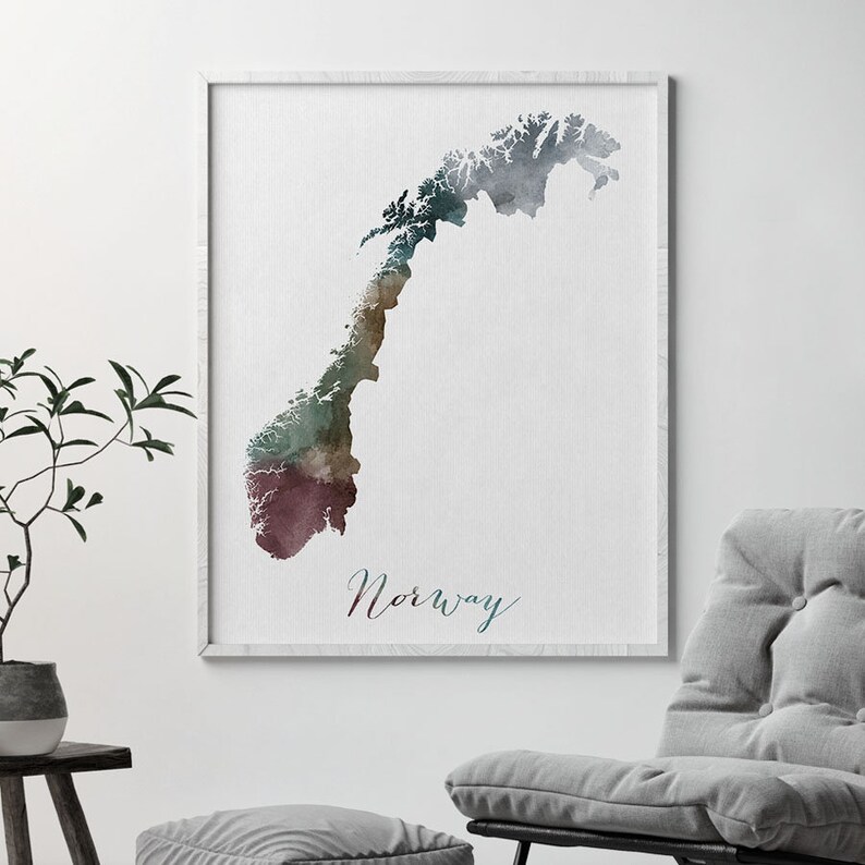 Norway map Norway map wall art Norway map poster Travel Etsy