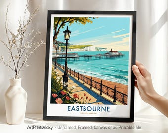 Eastbourne Travel Print - UK, Eastbourne Poster, Cityscape Wall Art for Home Office Decor, Housewarming Gift