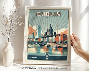 Dublin Print | Poster Skyline| Ireland Wall Art | Retro Decor for Home and Office | Travel Gift | Wall Hanging city prints | ArtPrintsVicky