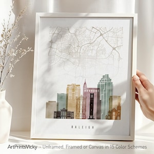 Carte de Raleigh - poster plan de la ville et horizon | Impressions artistiquesVicky