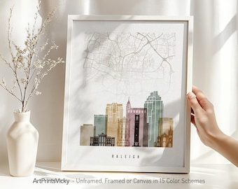 Raleigh Map Print - City Map & Skyline Poster | ArtPrintsVicky