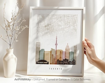 Toronto Wall Art Print - Watercolor Cityscape & Map Poster | ArtPrintsVicky