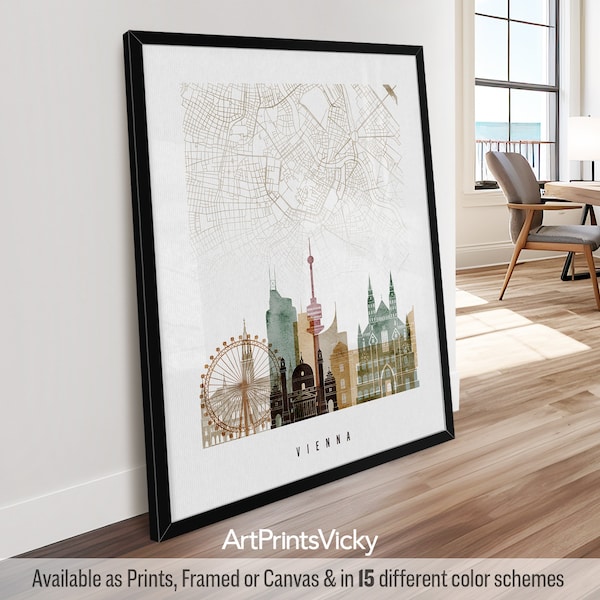 Vienna Street Map Art - City Map & Skyline Poster - Travel Prints Gift - Decor Wall Art for Home or Office | ArtPrintsVicky
