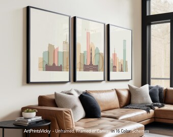 Brisbane 3 Piece Wall Art Prints, Brisbane Skyline Poster Set | ArtPrintsVicky