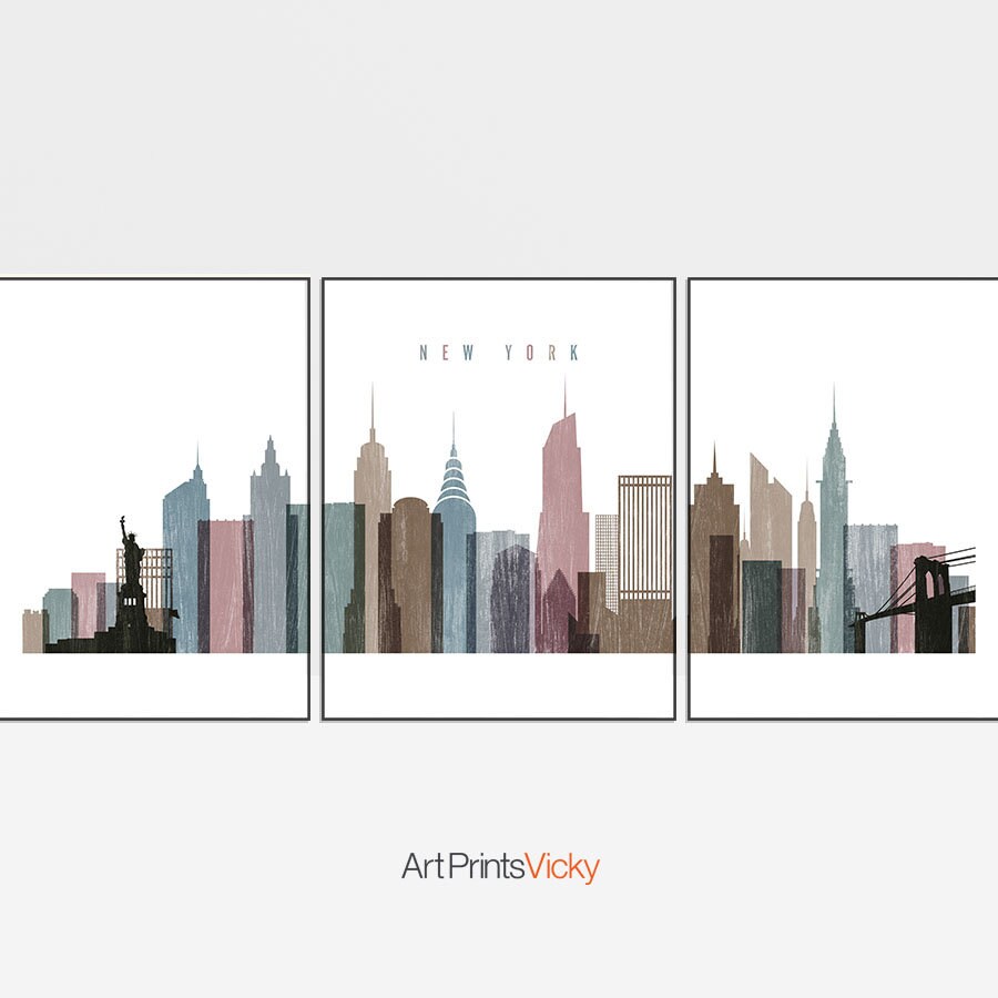 Large wall art of New York City skyline New York 3 pieces Etsy