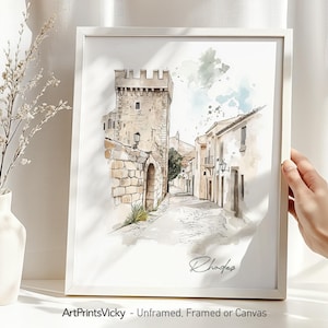 Rhodes Greece poster | Old town wall art print | cityscape drawing | Home and office travel decor | ArtPrintsVicky