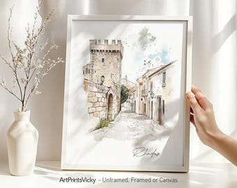 Rhodes Greece poster | Old town wall art print | cityscape drawing | Home and office travel decor | ArtPrintsVicky