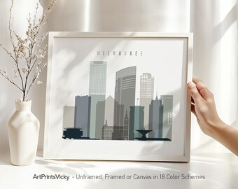 Milwaukee Skyline Wall Art Print - Minimalist Poster - Framed or Canvas | ArtPrintsVicky