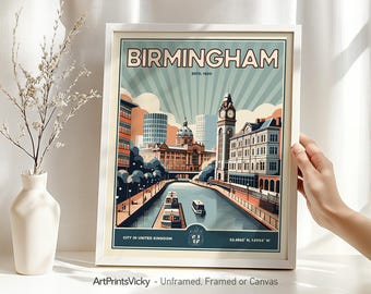 Birmingham England Print | Skyline Poster Wall Art | Retro Decor for Home and Office | Personalised Gift | ArtPrintsVicky