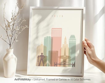 Tulsa print, Tulsa skyline poster, Tulsa Wall art, Tulsa Oklahoma cityscape, Travel poster, Gift decor, Home Decor | ArtPrintsVicky