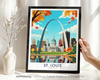 St. Louis Travel Poster Wall Art - Missouri | St. Louis Art Print Skyline | Cityscape Decor for Home or Office | Housewarming Gift