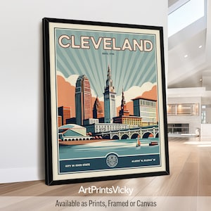 Cleveland Art Print | Poster Wall Art in Retro Style | Decor for Home and Office | Personalised Gift | ArtPrintsVicky