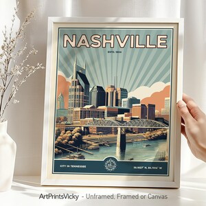 Nashville Poster | Nashville Print in Retro Style | Tennessee Wall Art | Personalised Gift | ArtPrintsVicky