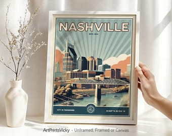 Nashville Poster | Nashville Print in Retro Style | Tennessee Wall Art | Personalised Gift | ArtPrintsVicky