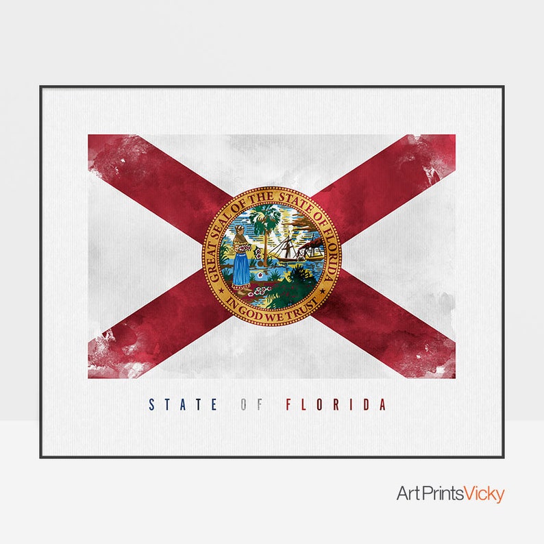 Florida state flag art print Office decor Wall art flag Etsy