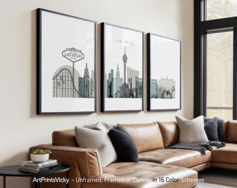 Las Vegas 3 Piece Wall Art Prints, Vegas Skyline Poster Set | ArtPrintsVicky