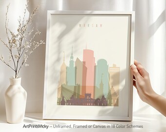 Warsaw poster, print wall art, Poland cityscape, Travel poster, City print, Travel gifts, Office decor | ArtPrintsVicky