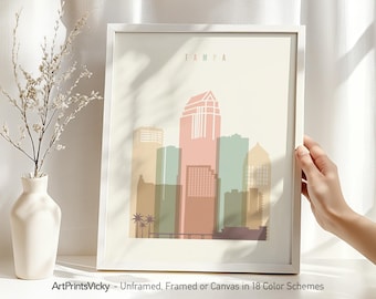 Tampa print, Tampa Poster, Wall art, Florida cityscape, Tampa skyline, Pastel City Prints, Home and office decor, Gifts | ArtPrintsVicky