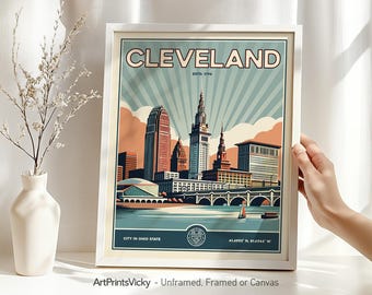 Cleveland Art Print | Poster Wall Art in Retro Style | Skyline Decor for Home and Office | Personalised Gift | ArtPrintsVicky