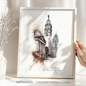 Philadelphia Skyline Print: Watercolor Cityscape Wall Art