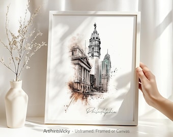 Philadelphia print | Wall art print | Philadelphia skyline drawing | Home and office cityscape decor | ArtPrintsVicky