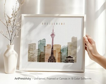 Düsseldorf Poster, Skyline Print Watercolor, Germany Wall Art Decor for Homes, Offices, and Unique Travel Gifts | ArtPrintsVicky