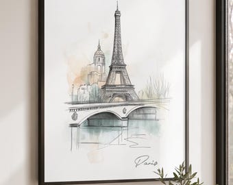 Eiffel Tower Paris art print, Wall poster, Travel decor