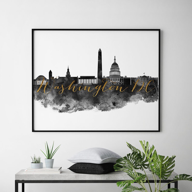 Wall Art Washington DC Print Washington DC Skyline Black and Etsy