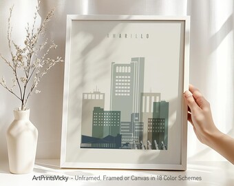 Amarillo print, Poster, Amarillo Texas, Amarillo wall art skyline, Gift, travel poster, home decor, Lime cream decor | ArtPrintsVicky