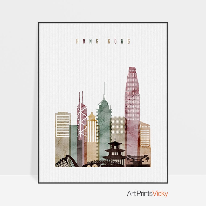 Hong Kong skyline poster Hong Kong wall art print image 0