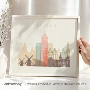 Amsterdam Skyline Print: Pastel Cream Cityscape, Travel Poster
