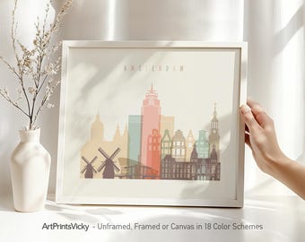 Amsterdam print, Poster, Wall art, Netherlands Amsterdam skyline, City poster, Travel Gift, Home Decor | ArtPrintsVicky