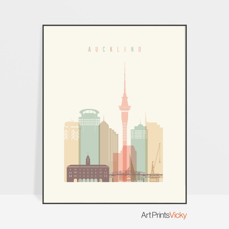 Auckland Skyline Poster Auckland Wall Art Print New Zealand Etsy