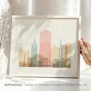 Newcastle England Skyline Print: Pastel Cityscape Poster