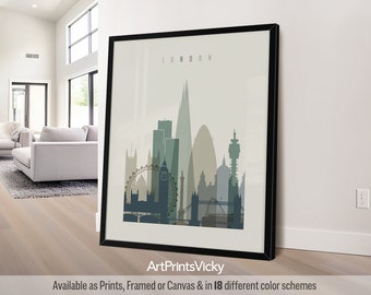 London print, London skyline poster wall art, Travel poster, City print, Travel gifts, Office decor | ArtPrintsVicky