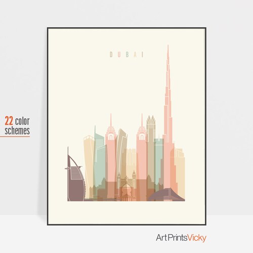 Dubai Print Dubai Poster Dubai Wall Art Dubai Skyline Etsy