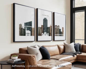 Richmond 3 Piece Wall Art Prints, Richmond VA Skyline Poster Set | ArtPrintsVicky