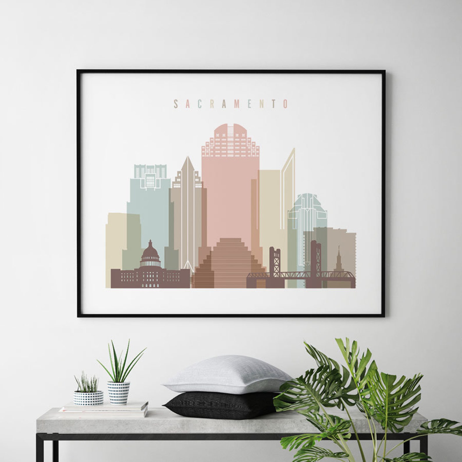 Sacramento skyline Sacramento art print Poster Wall art Etsy