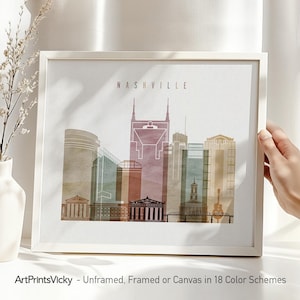 Nashville print, poster, Nashville skyline, Nashville watercolor, Travel decor, Wall art, Gift, Tennessee, City art | ArtPrintsVicky