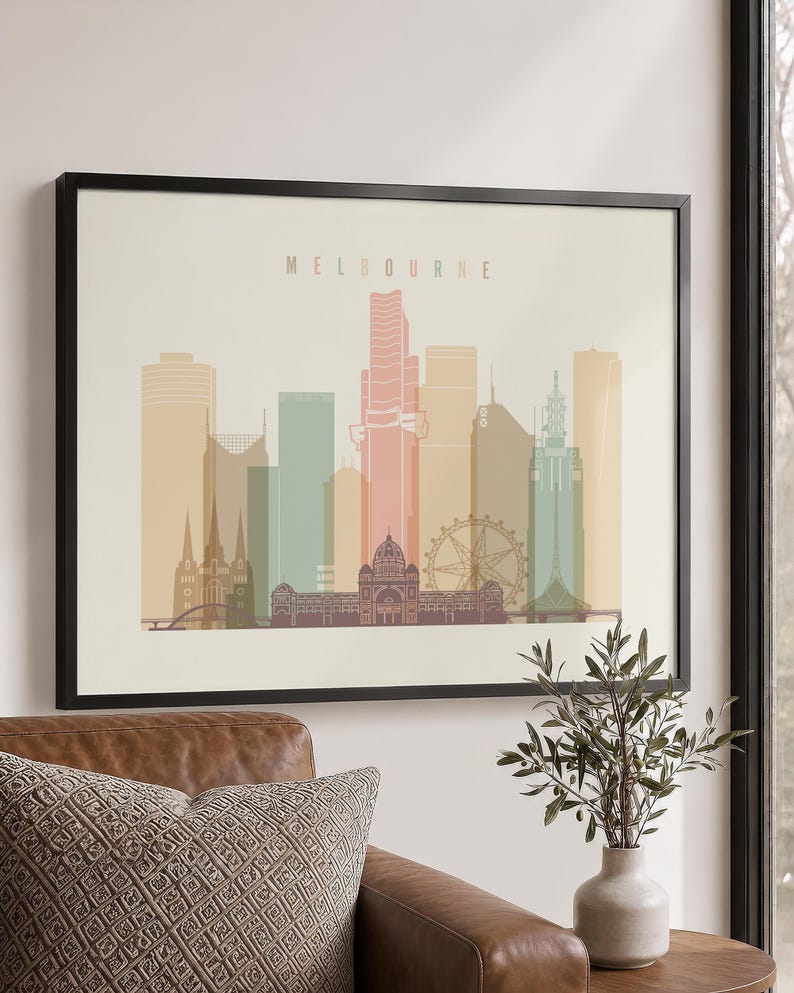 Lámina decorativa de Melbourne, pósteres de paisajes urbanos de Victoria, Australia, regalos de viaje imagen 1