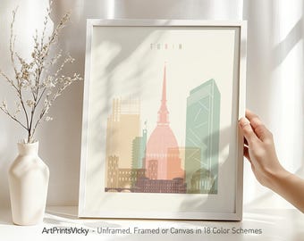 Turin Skyline Print | Italy Wall Art | Mole Antonelliana | Piedmont Travel Gift | European City Posters | Multiple Colors | ArtPrintsVicky