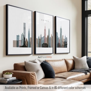 New York City 3 Piece Wall Art Prints, New York Skyline Poster Set | ArtPrintsVicky