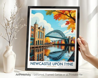 Newcastle Upon Tyne Travel Print, City Poster, England Wall Art for Home Decor or Gift