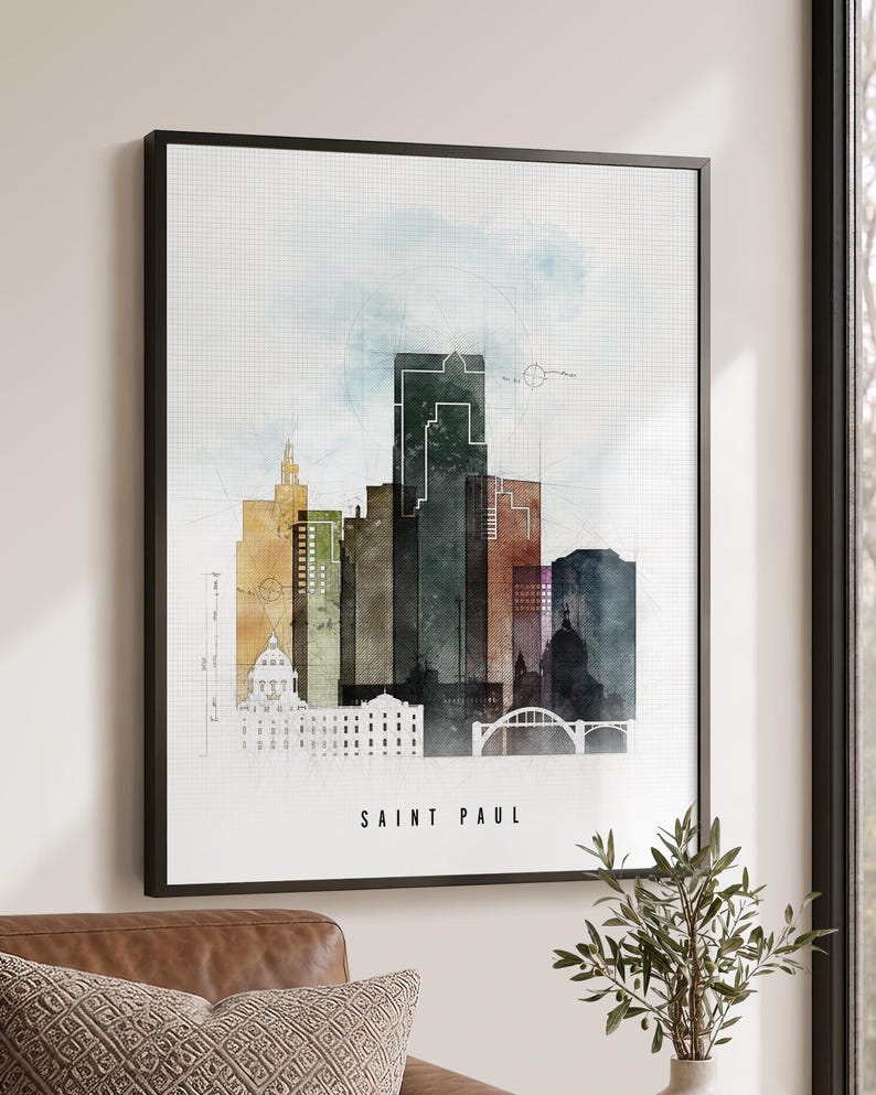 Saint Paul Wall Art Print, Twin Cities MN Skyline Poster, Frame and Canvas options image 1