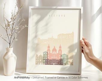 Salzburg poster, print wall art, Austria cityscape, Travel poster, City print, Travel gifts, Office decor | ArtPrintsVicky